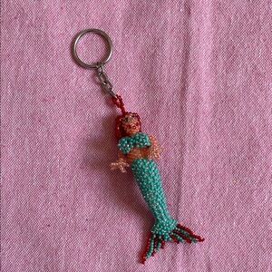 Beaded Mermaid Keychain - Red and Green
